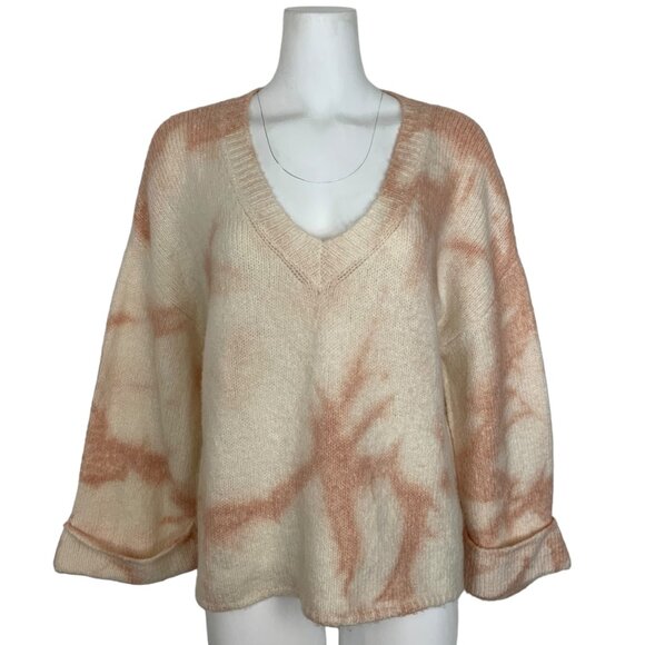 Anthropologie Maggie Bell Sleeve Sweater S Pullover Oversized Tie Dye V-Neck - Picture 1 of 12